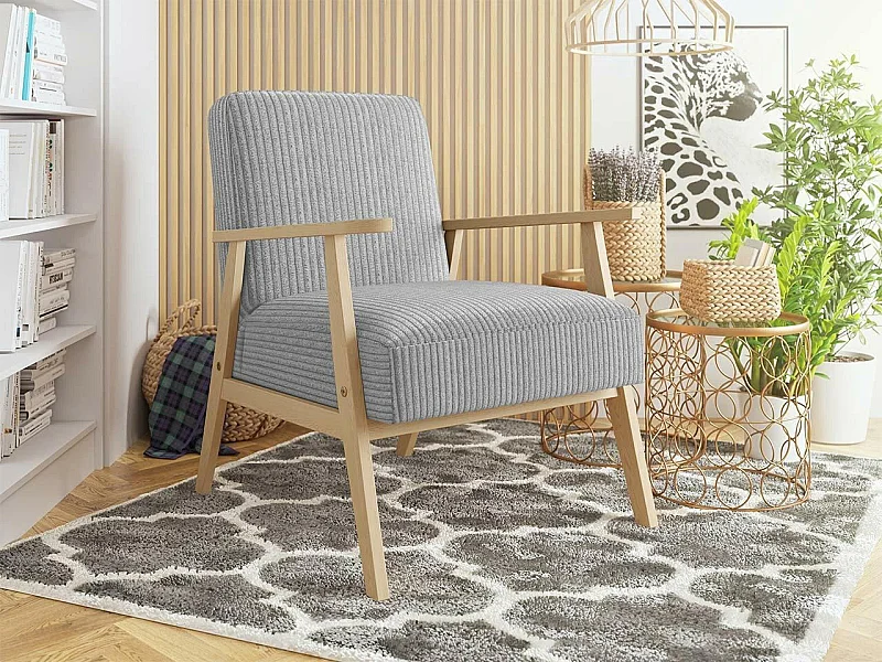 Sillón Clovis 100, Gris, 76x59x67cm, Tapiz, Patas: Madera