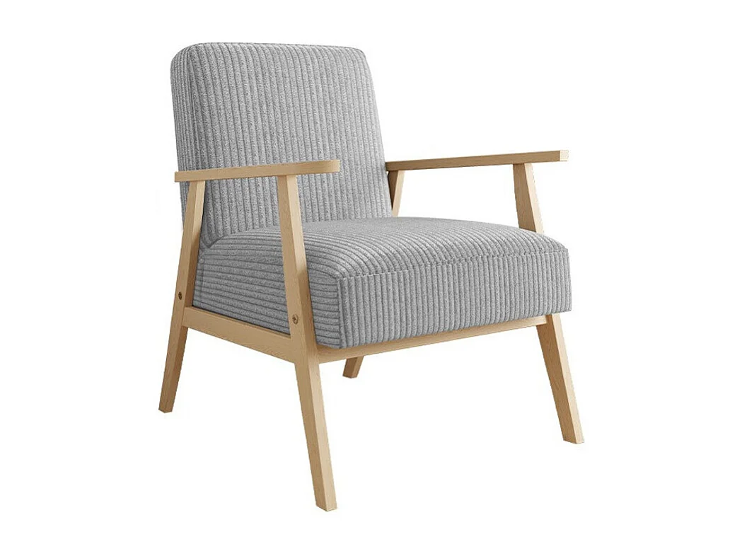 Fauteuil Clovis 100, Gris, 76x59x67cm, Tapisserie, Pieds: Bois