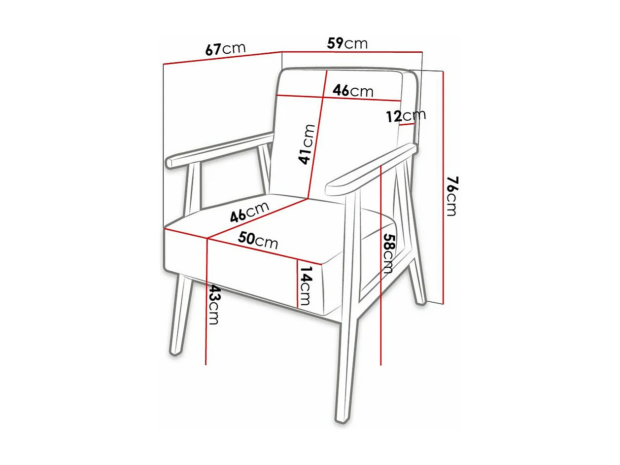 Fauteuil Clovis 100, Gris, 76x59x67cm, Tapisserie, Pieds: Bois