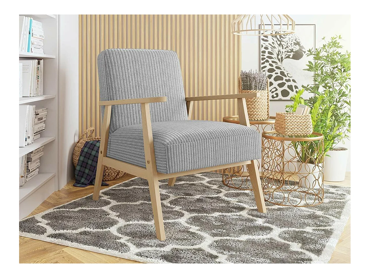 Sillón Clovis 100, Gris, 76x59x67cm, Tapiz, Patas: Madera