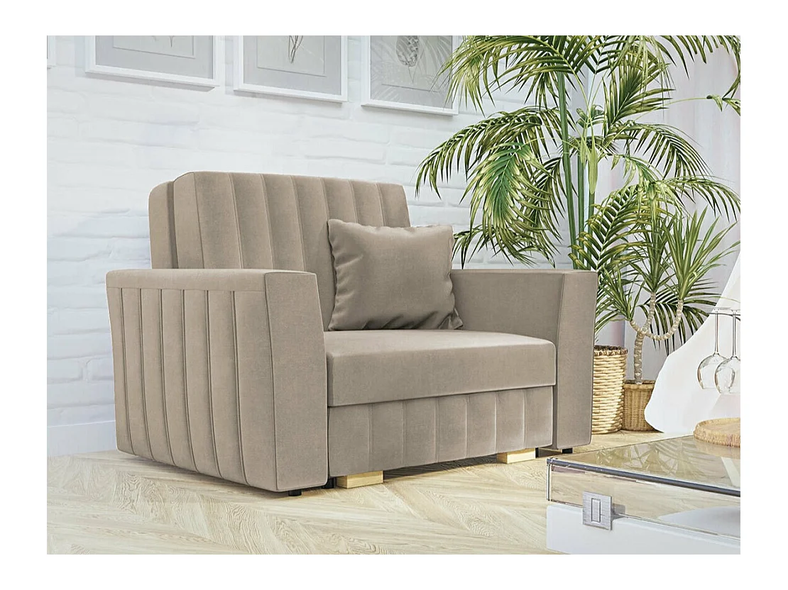 Fauteuil Columbus 135, Brun clair, 85x115x98cm, Tapisserie, Pieds: Bois|Plastique