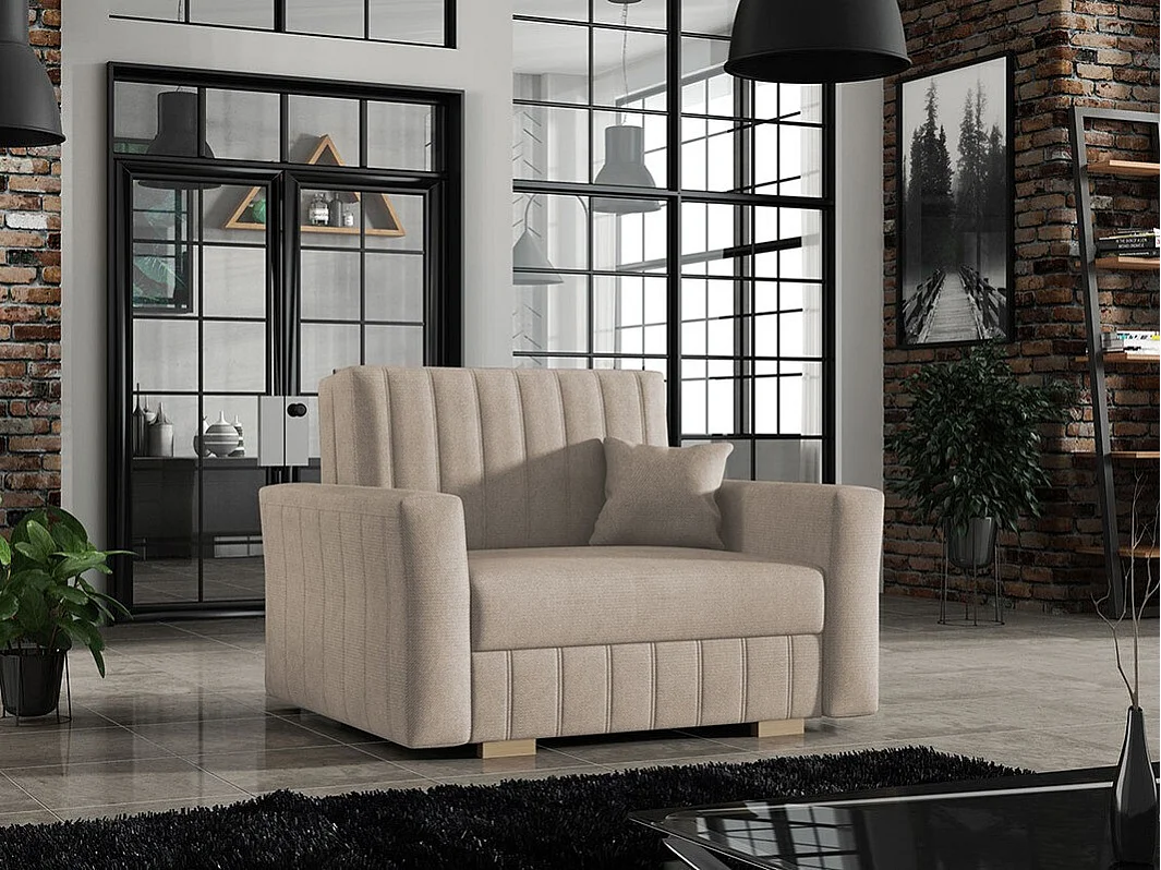 Fauteuil Columbus 135, Brun clair, 85x115x98cm, Tissu, Pieds: Plastique|Bois