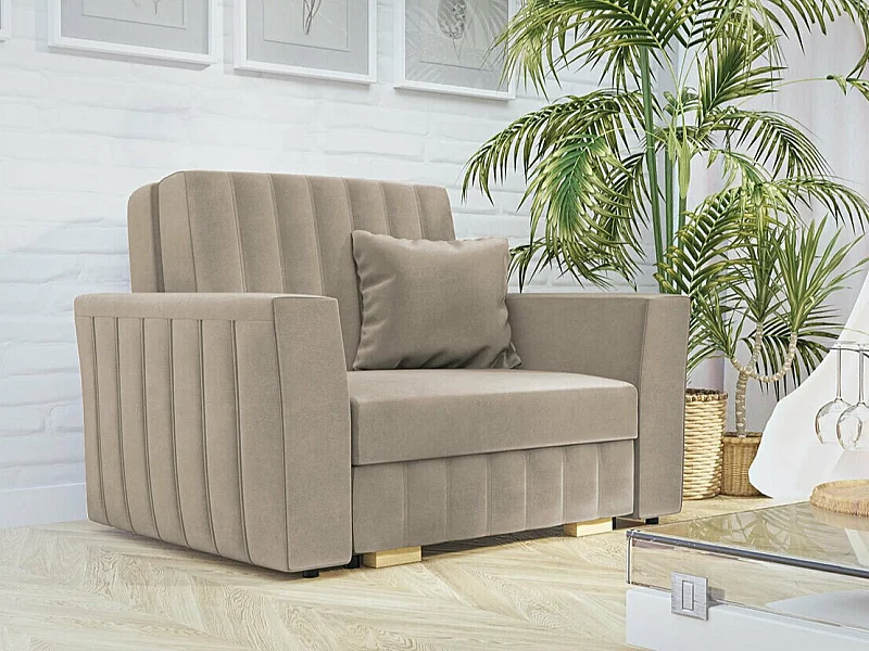 Fauteuil Columbus 135, Brun clair, 85x115x98cm, Tissu, Pieds: Bois|Plastique