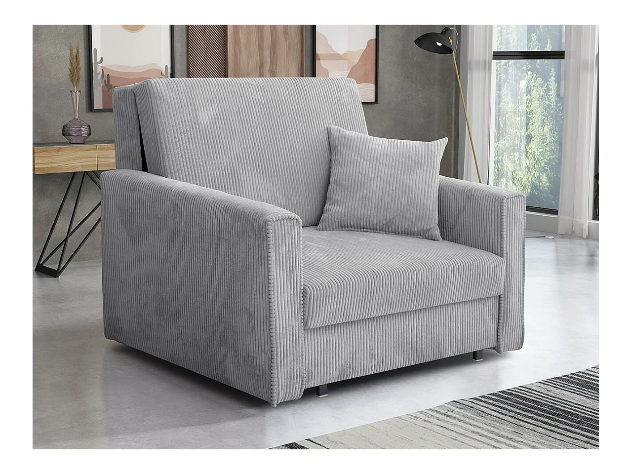 Sillón Columbus 190, Gris, 85x103x98cm, Tapiz, Patas: Metal, Muebles ya montados