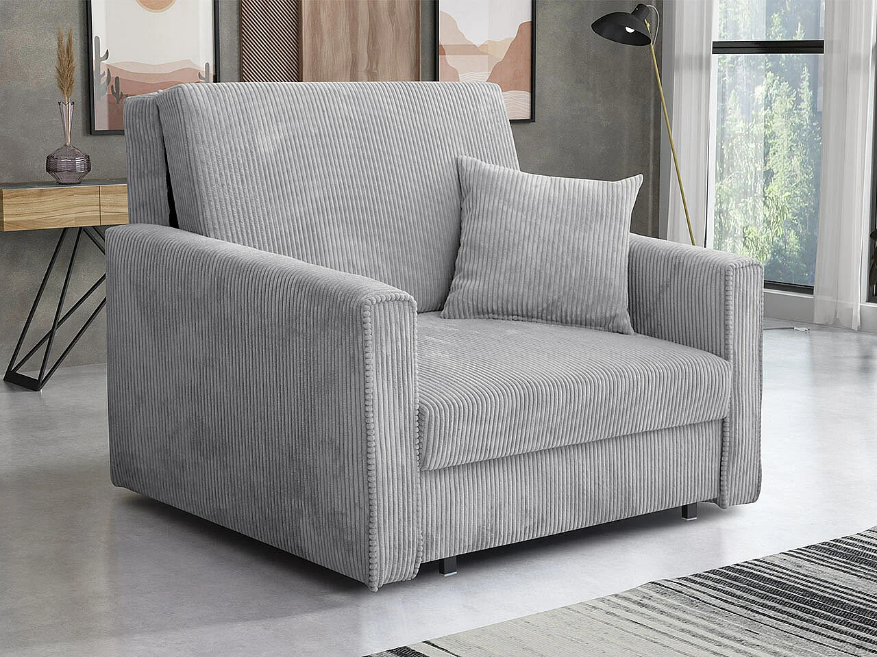 Fauteuil Columbus 190, Gris, 85x103x98cm, Tissu, Pieds: Métal, Mobilier déjà assemblé