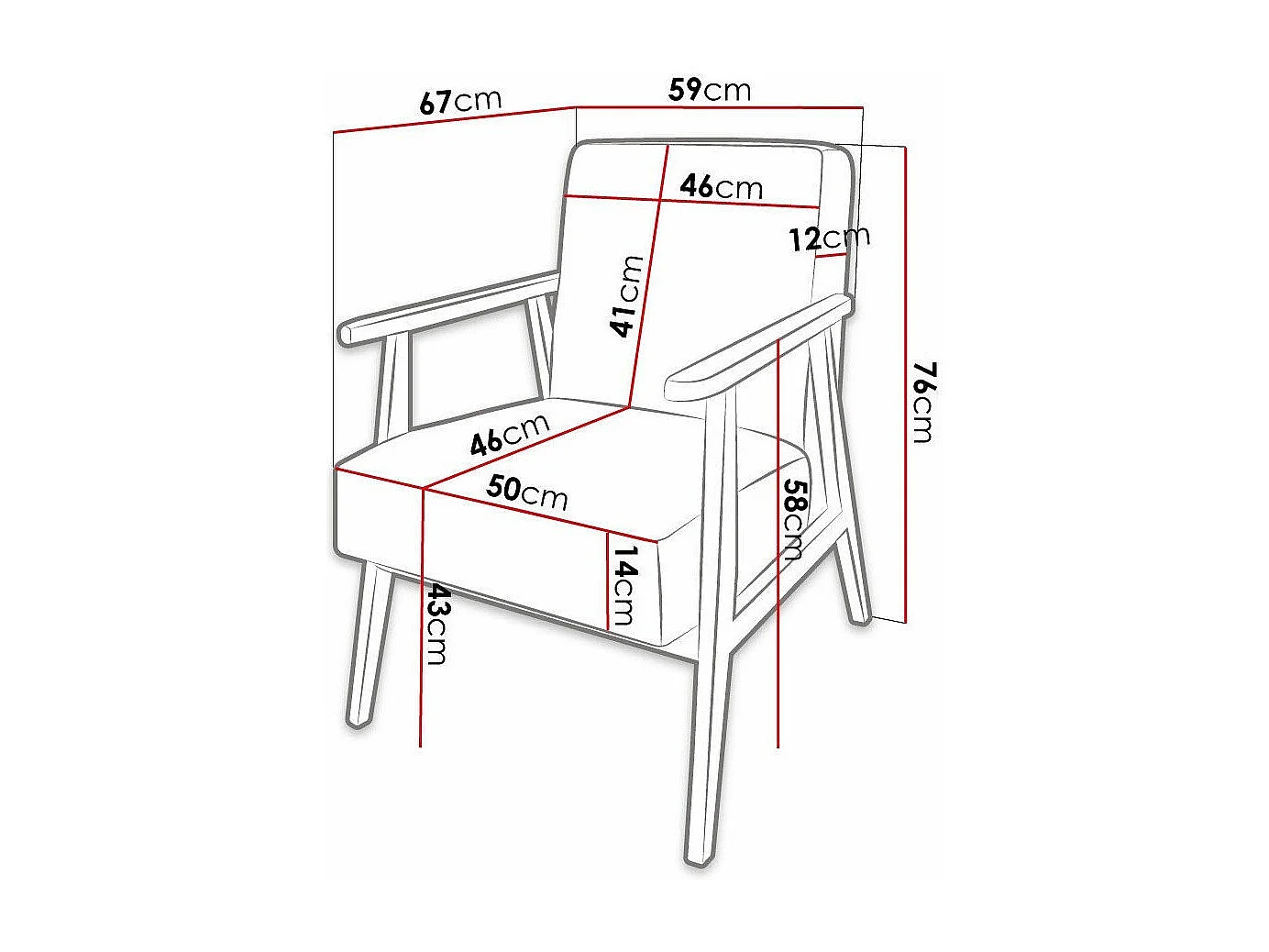 Fauteuil Clovis 100, Jaune, 76x59x67cm, Tapisserie, Pieds: Bois