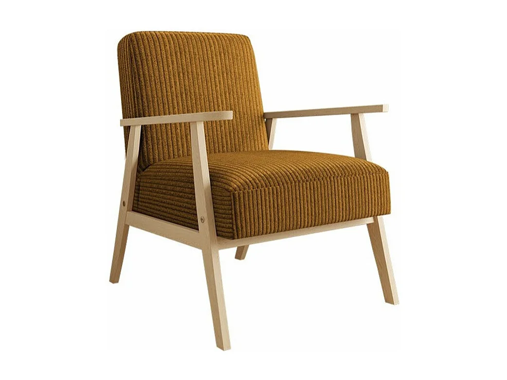 Fauteuil Clovis 100, Jaune, 76x59x67cm, Tissu, Pieds: Bois
