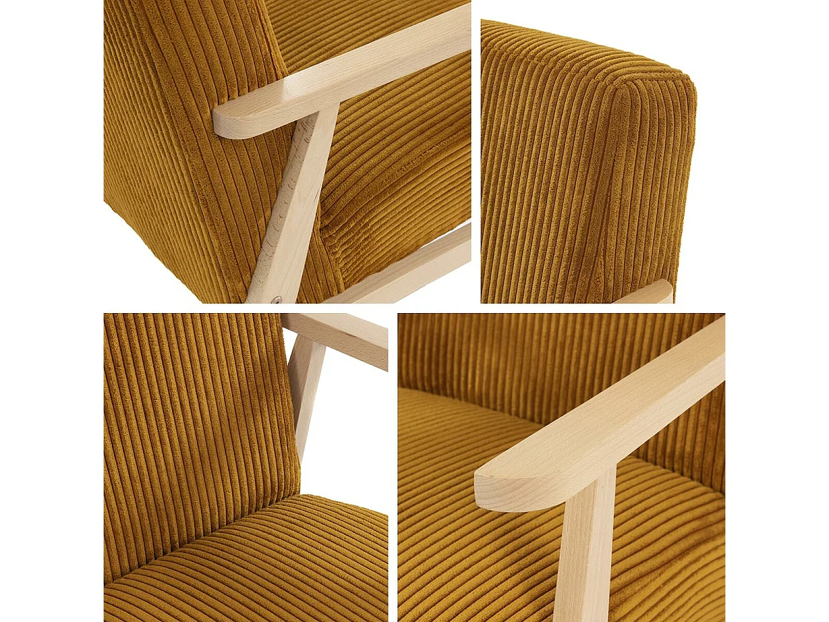 Fauteuil Clovis 100, Jaune, 76x59x67cm, Tissu, Pieds: Bois