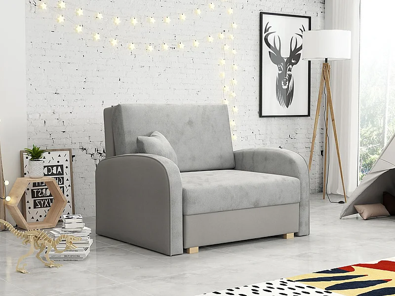 Fauteuil Columbus 160, Gris, 85x103x98cm, Tapisserie, Pieds: Bois, Mobilier déjà assemblé