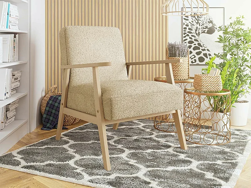 Fauteuil Clovis 100, Brun clair, 76x59x67cm, Tissu, Pieds: Bois
