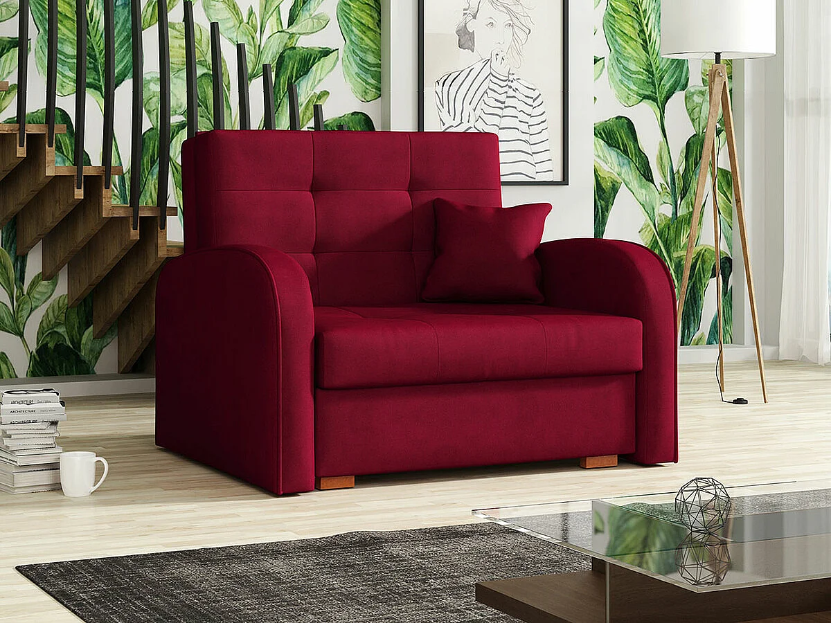 Fauteuil Columbus 114, Rouge, 85x103x98cm, Tissu, Pieds: Bois, Mobilier déjà assemblé