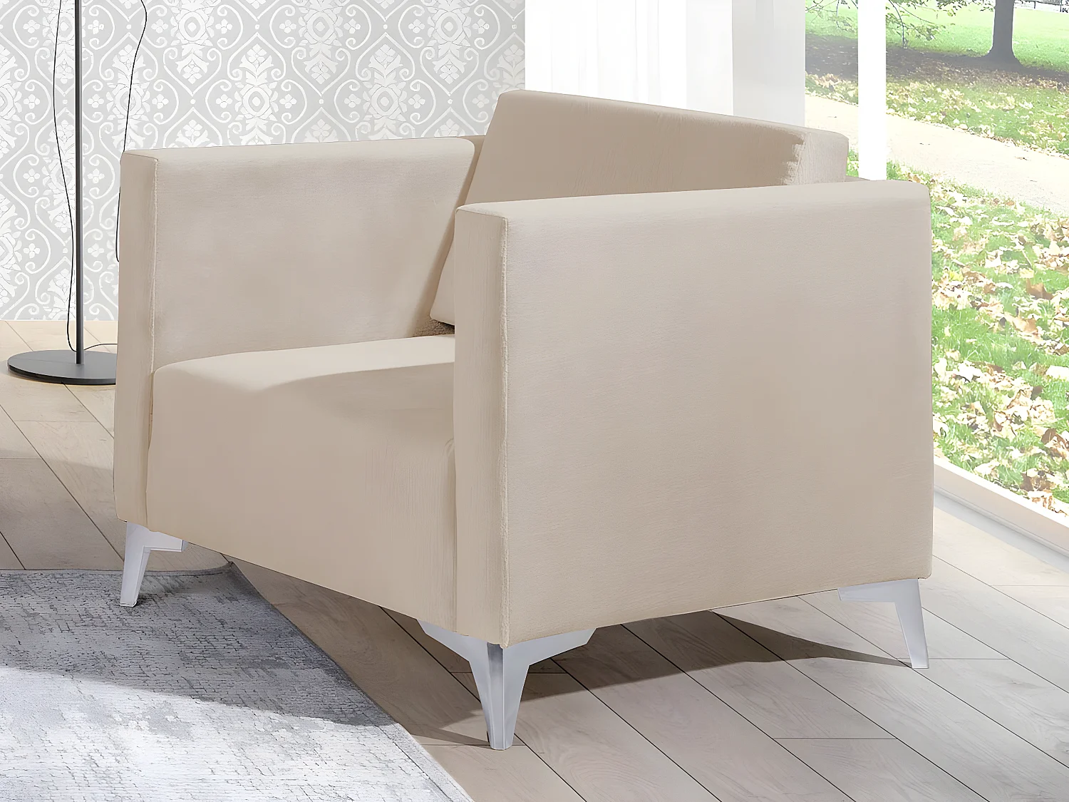 Fauteuil Virmore 102, Brun clair, 74x76x82cm, Tapisserie, Pieds: Plastique