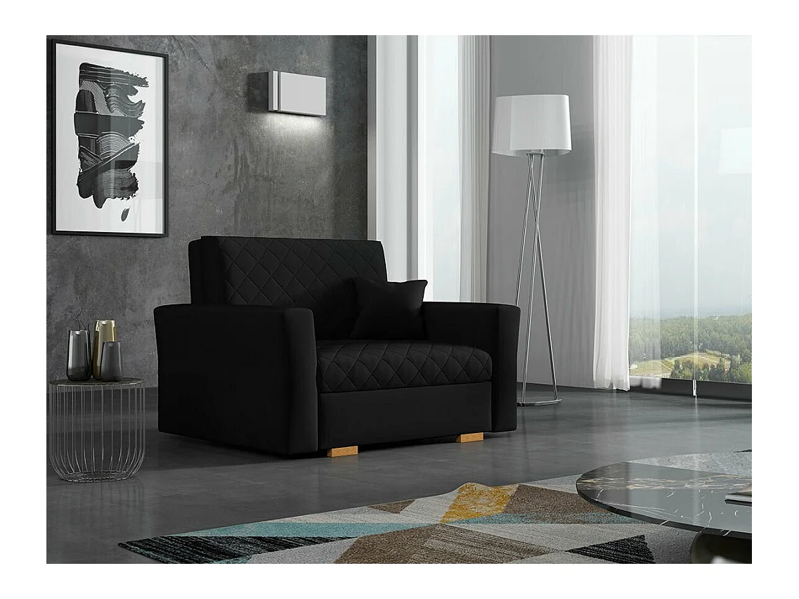 Fauteuil Columbus 145, Noir, 85x115x98cm, Tapisserie, Pieds: Bois, Mobilier déjà assemblé