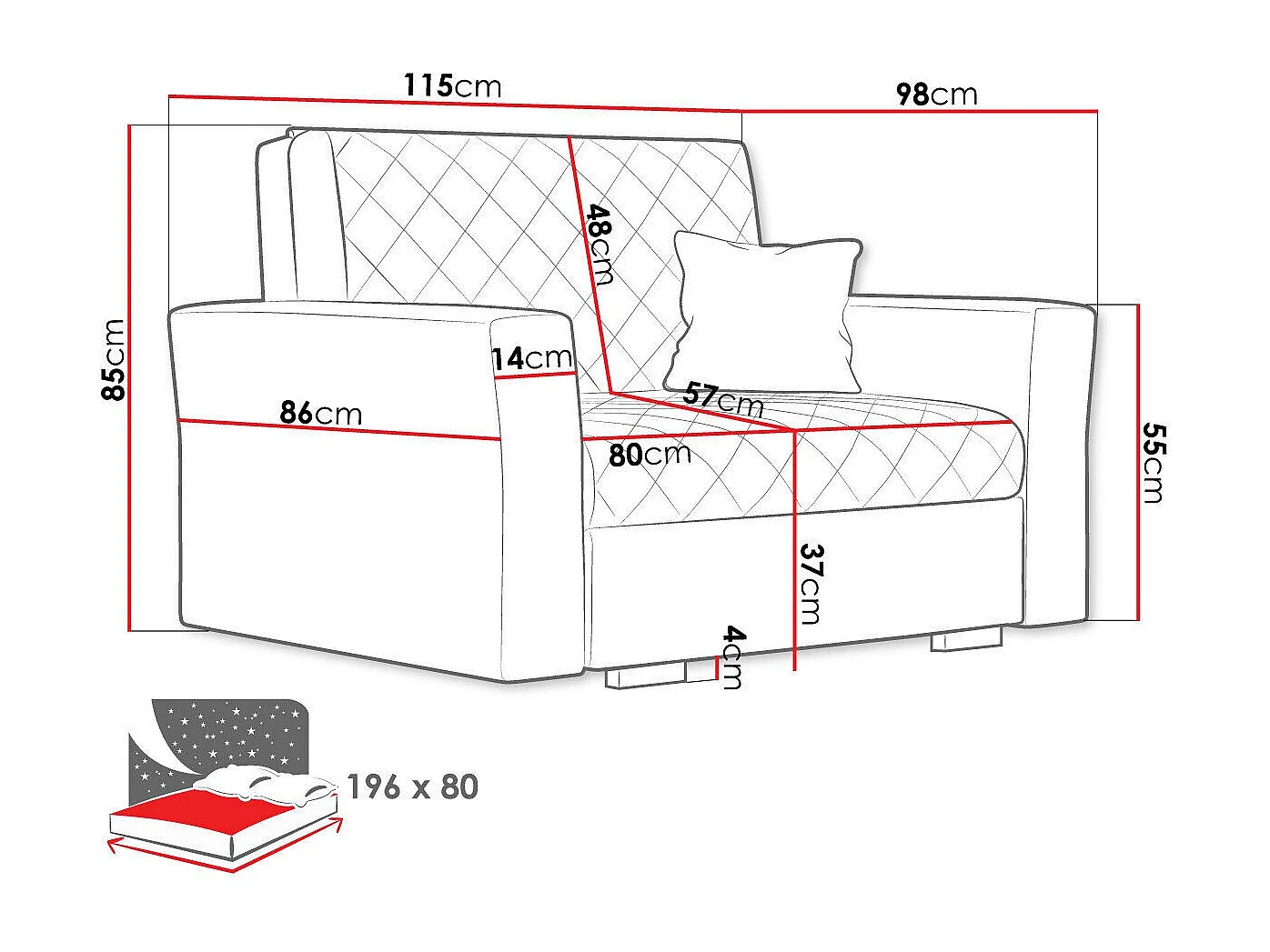 Fauteuil Columbus 145, Noir, 85x115x98cm, Tissu, Pieds: Bois, Mobilier déjà assemblé