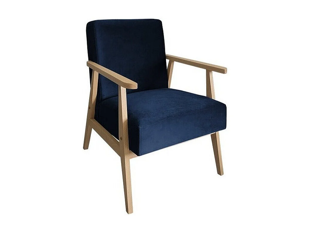 Fauteuil Clovis 100, Bleu, 76x59x67cm, Tissu, Pieds: Bois