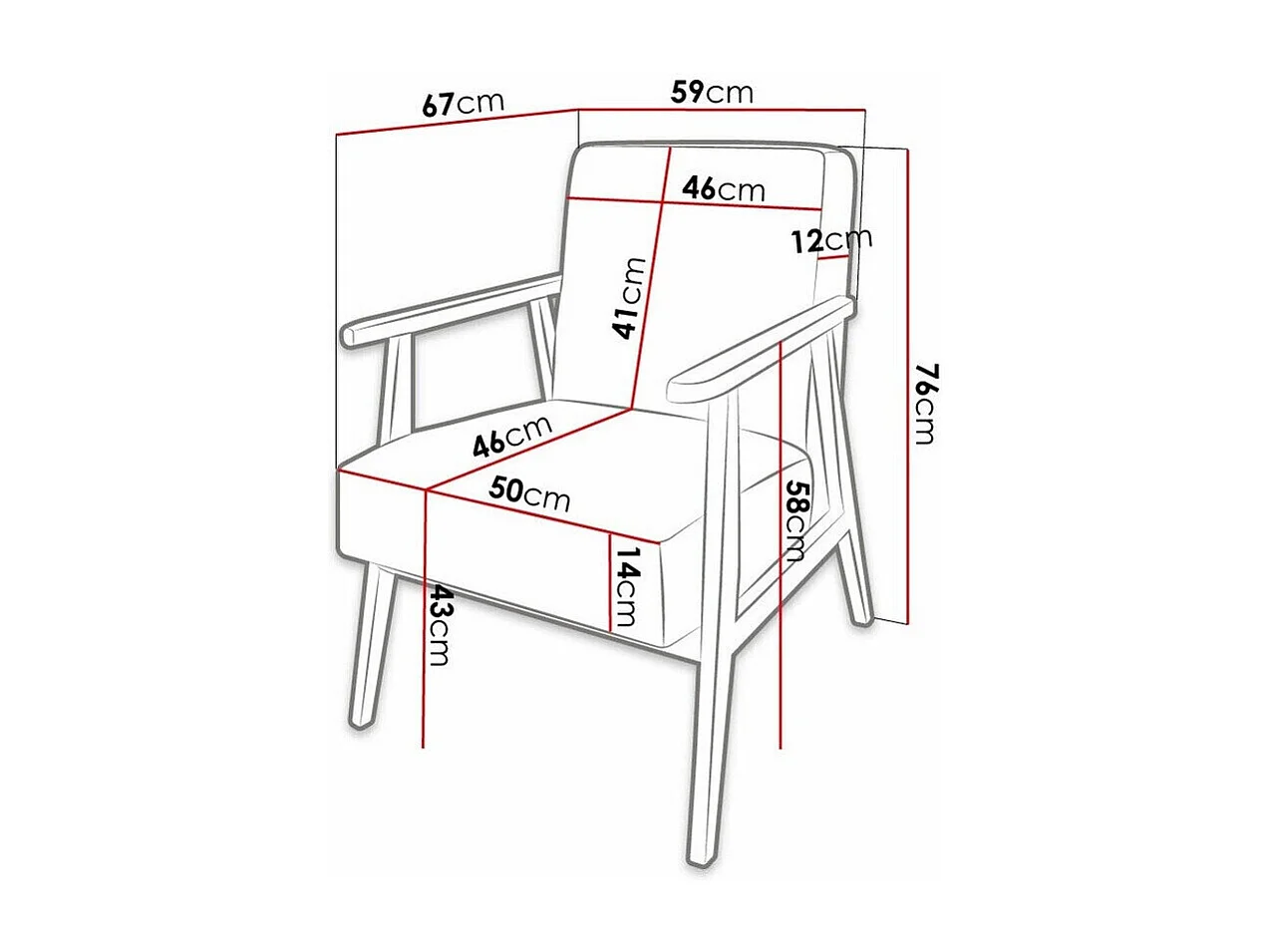 Fauteuil Clovis 100, Bleu, 76x59x67cm, Tissu, Pieds: Bois