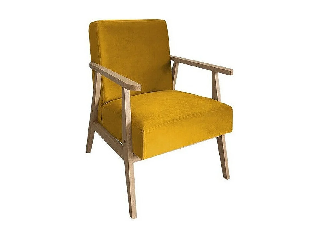 Fauteuil Clovis 100, Jaune, 76x59x67cm, Tapisserie, Pieds: Bois