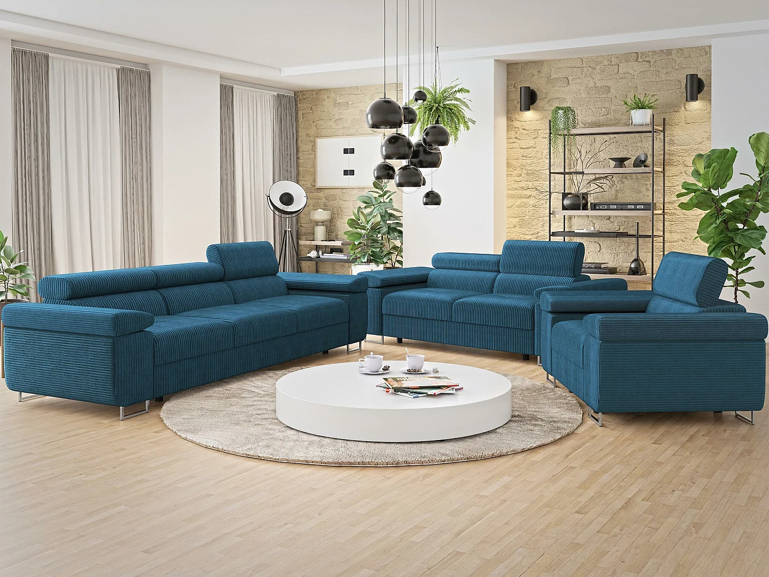 Fauteuil Comfivo Eliferu 106, Bleu, 70x134x102cm, Tissu, Pieds: Métal