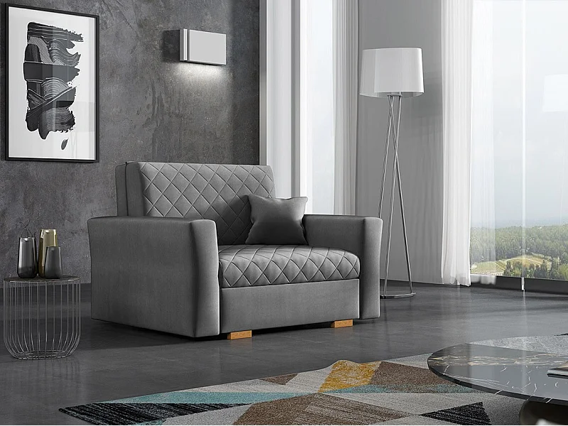 Fauteuil Columbus 145, Gris, 85x115x98cm, Tapisserie, Pieds: Bois, Mobilier déjà assemblé