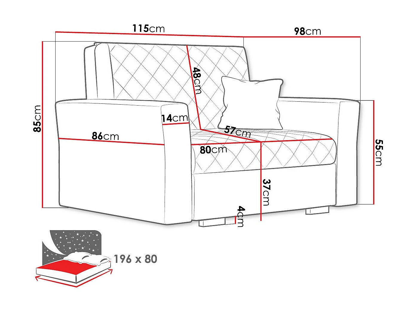 Fauteuil Columbus 145, Gris, 85x115x98cm, Tapisserie, Pieds: Bois, Mobilier déjà assemblé