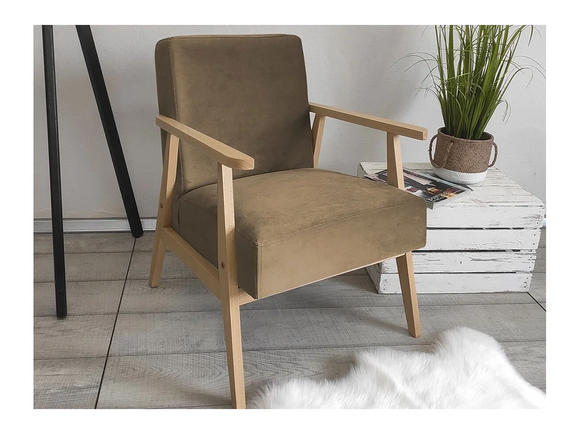 Sillón Clovis 100, Marrón, 76x59x67cm, Tapiz, Patas: Madera