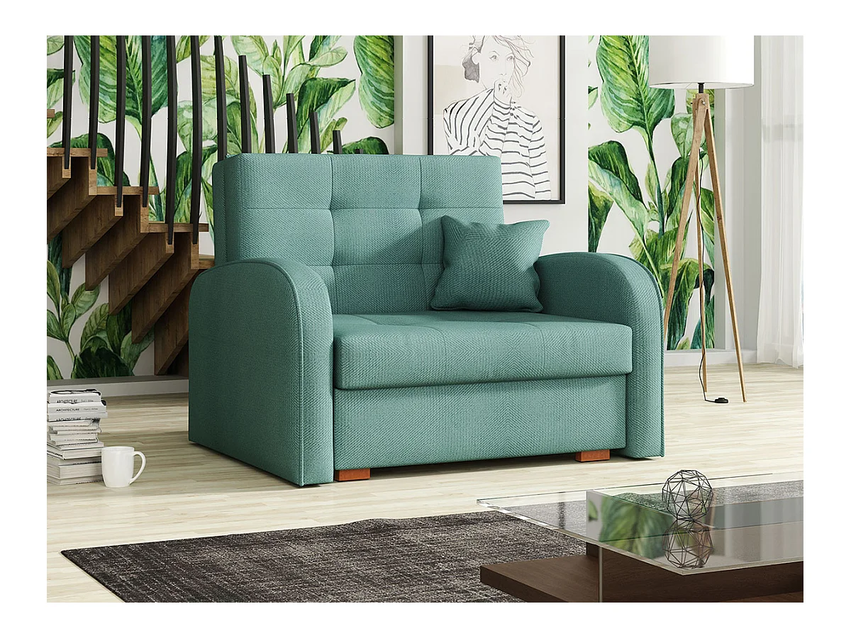 Fauteuil Columbus 114, Turquoise, 85x103x98cm, Tapisserie, Pieds: Bois