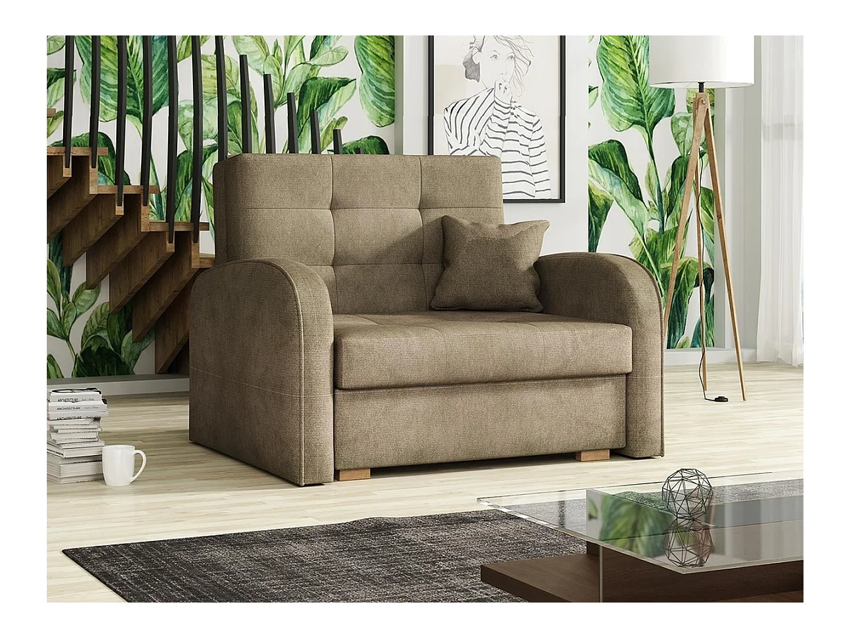 Fauteuil Columbus 114, Brun clair, 85x103x98cm, Tapisserie, Pieds: Bois
