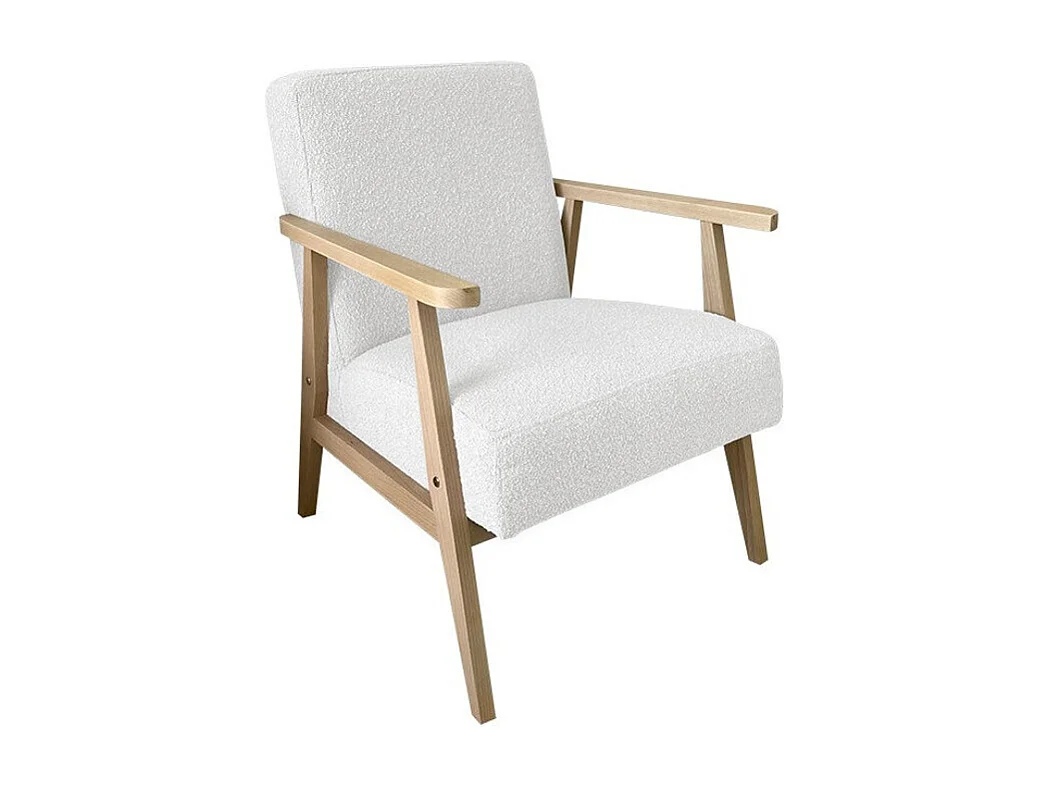 Fauteuil Clovis 100, Blanc, 76x59x67cm, Tapisserie, Pieds: Bois