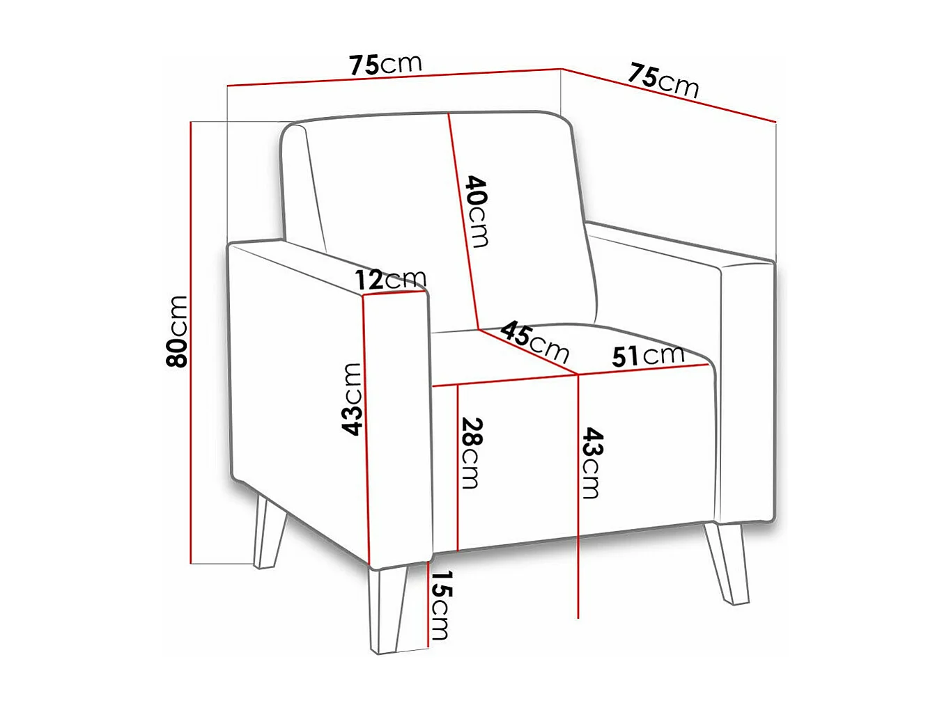 Fauteuil Delbene 125, Gris, 80x75x75cm, Tapisserie, Pieds: Plastique