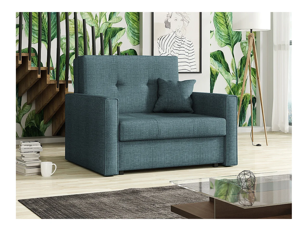 Fauteuil Columbus 104, Turquoise, 85x103x98cm, Tapisserie, Pieds: Métal