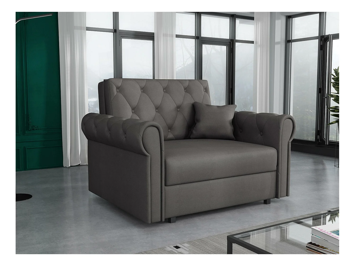 Fauteuil Columbus 200, Gris, 85x116x98cm, Tapisserie, Pieds: Métal