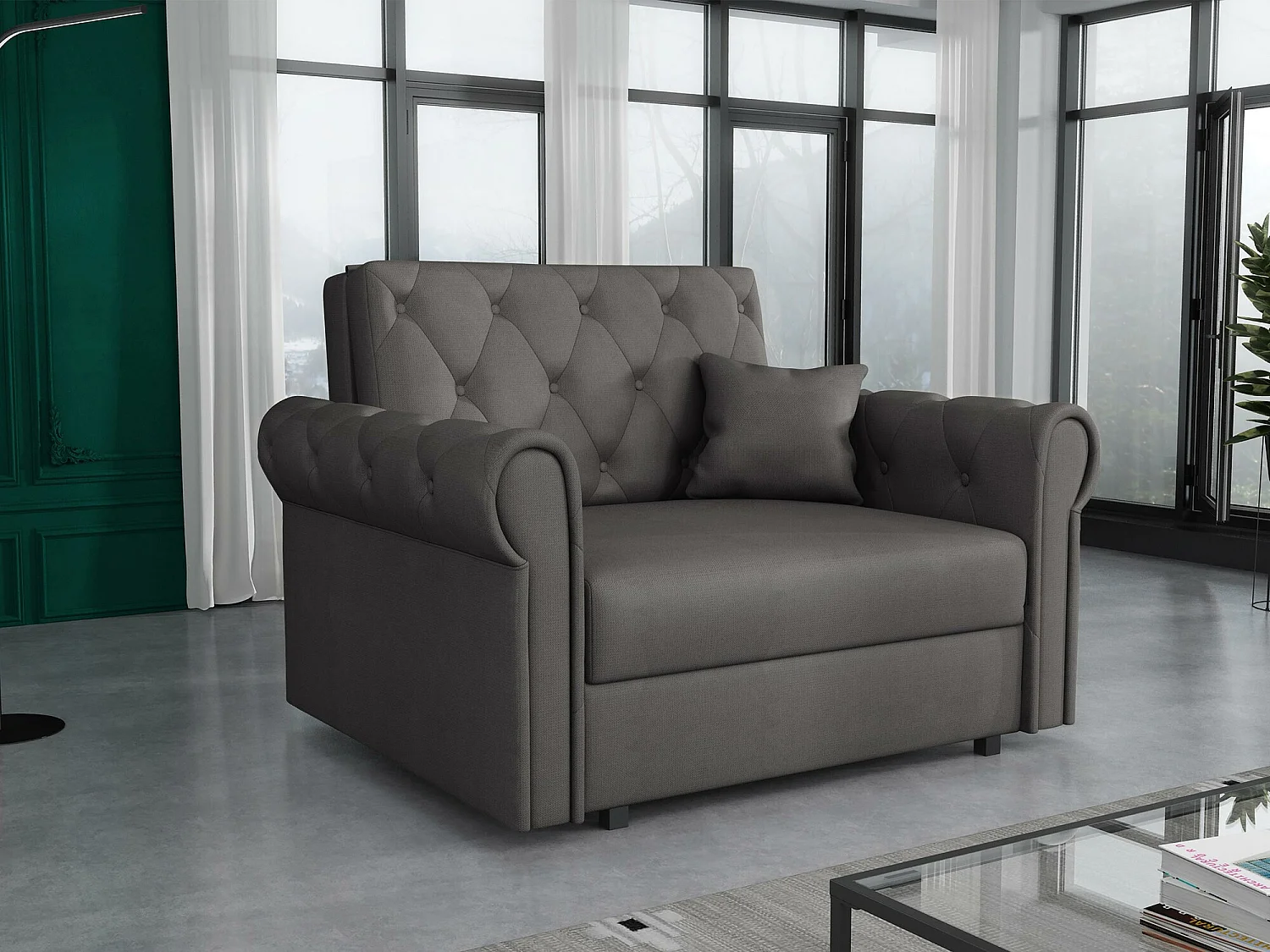 Fauteuil Columbus 200, Gris, 85x116x98cm, Tissu, Pieds: Métal, Mobilier déjà assemblé