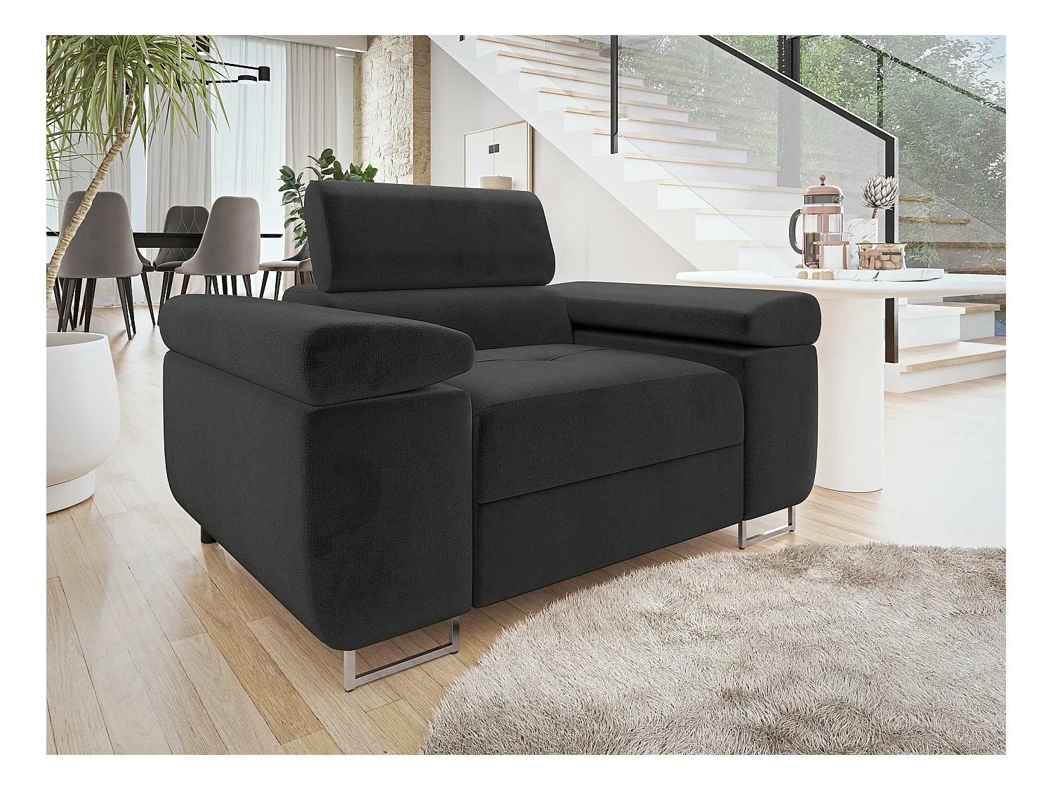 Fauteuil Comfivo Eliferu 106, Gris, 70x134x102cm, Tapisserie, Pieds: Métal