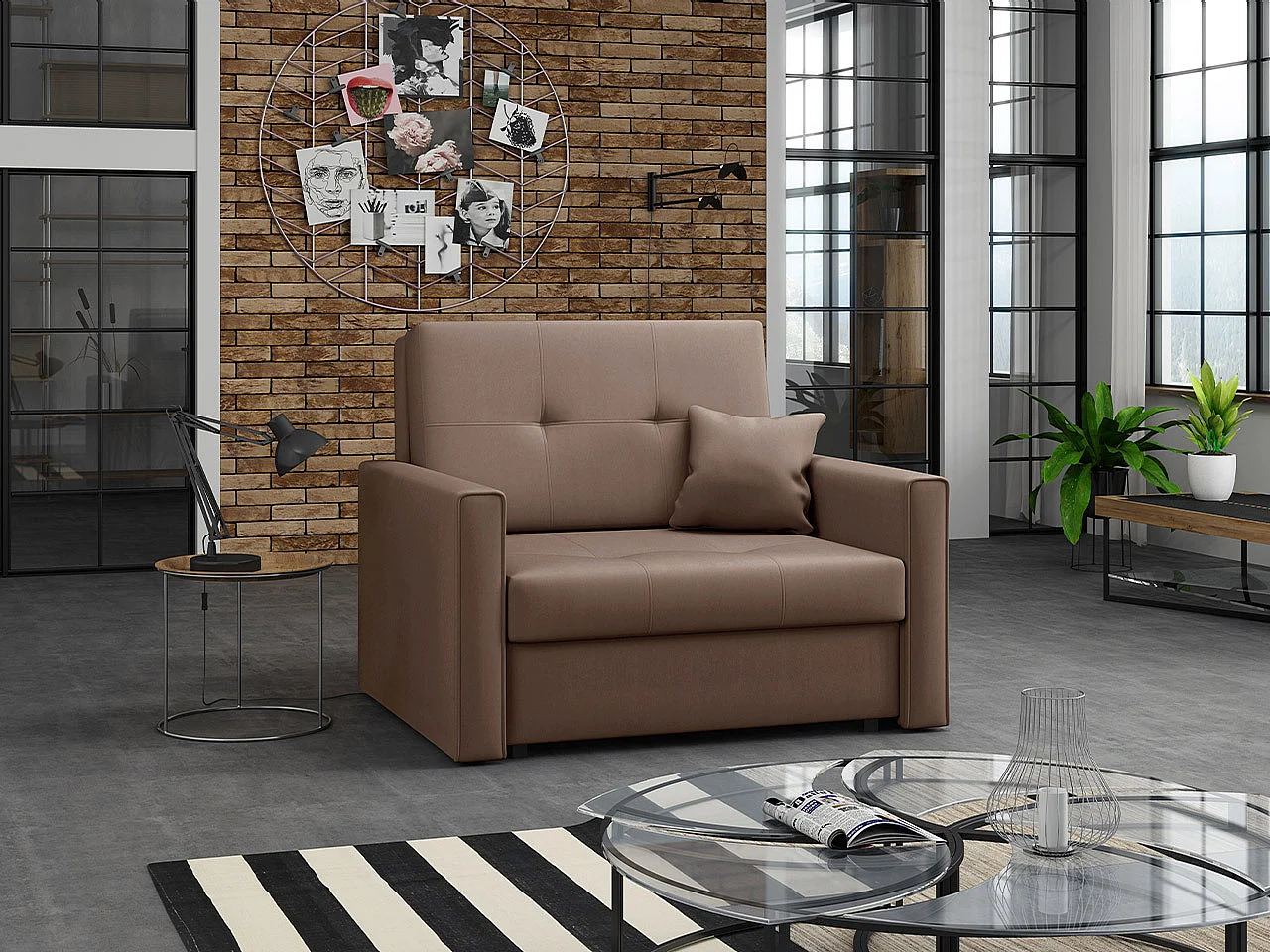 Sillón Columbus 104, Marrón, 85x103x98cm, Tapiz, Patas: Metal, Muebles ya montados