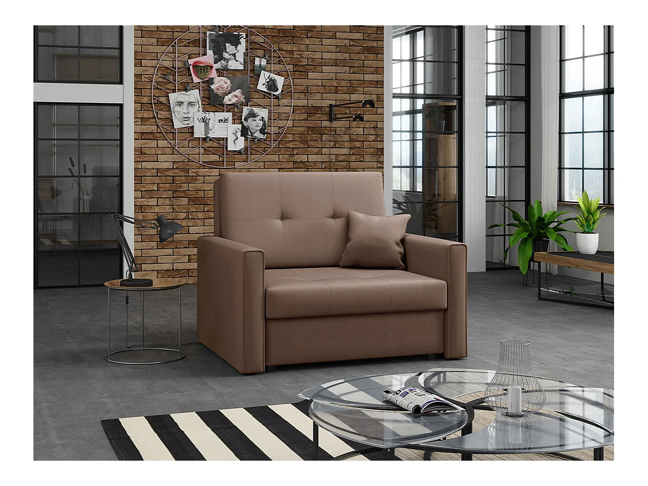 Fauteuil Columbus 104, Marron, 85x103x98cm, Tapisserie, Pieds: Métal