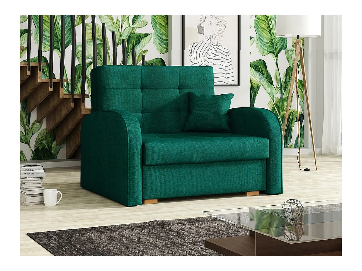 Fauteuil Columbus 114, Vert, 85x103x98cm, Tapisserie, Pieds: Bois, Mobilier déjà assemblé