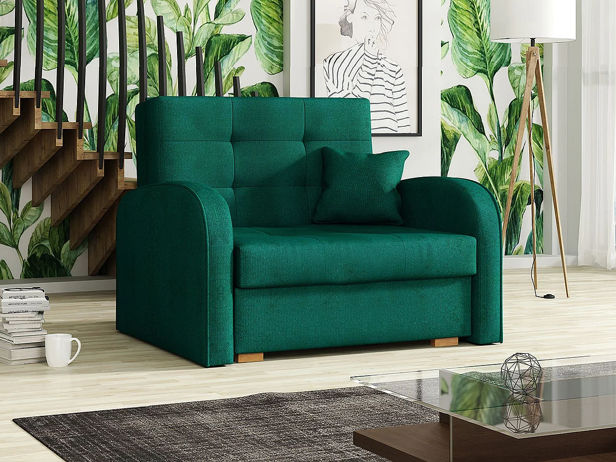 Fauteuil Columbus 114, Vert, 85x103x98cm, Tissu, Pieds: Bois, Mobilier déjà assemblé