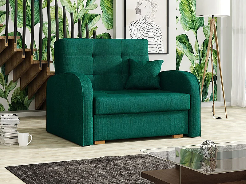 Fauteuil Columbus 114, Vert, 85x103x98cm, Tissu, Pieds: Bois, Mobilier déjà assemblé