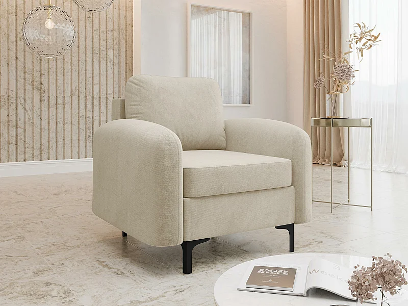 Sillón Torlua 100, De color marrón claro, 96x92x94cm, Tapiz, Patas: Metal