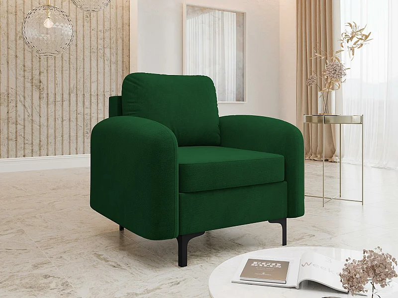 Fauteuil Torlua 100, Vert, 96x92x94cm, Tapisserie, Pieds: Métal