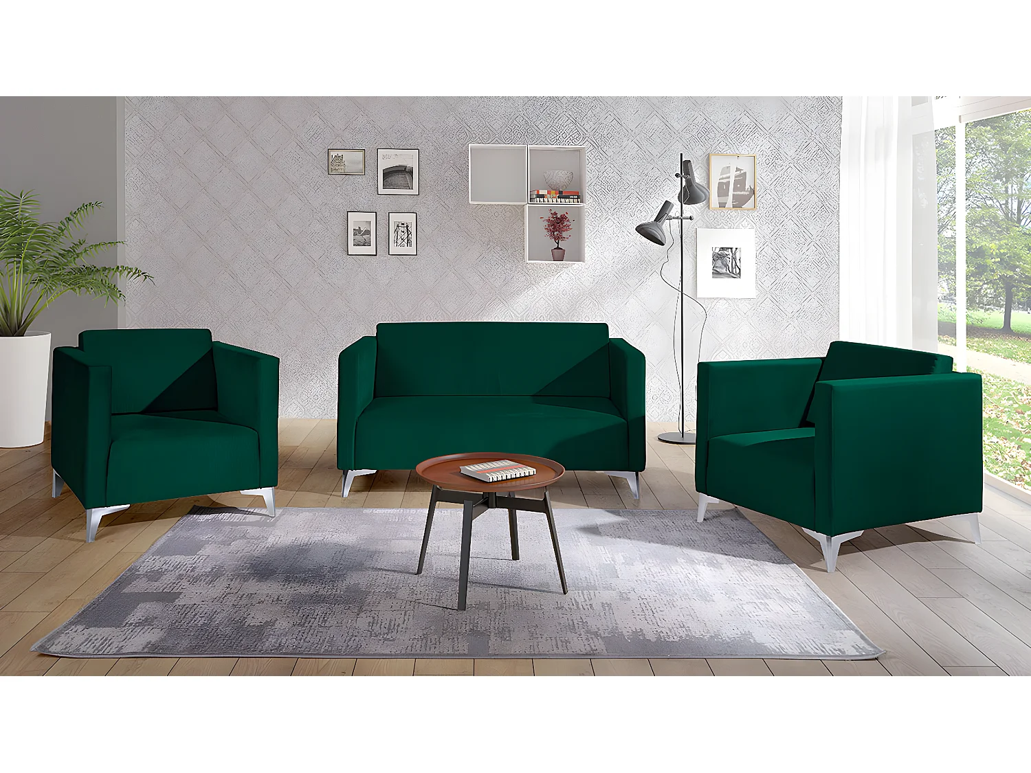 Fauteuil Virmore 102, Vert, 74x76x82cm, Tapisserie, Pieds: Plastique