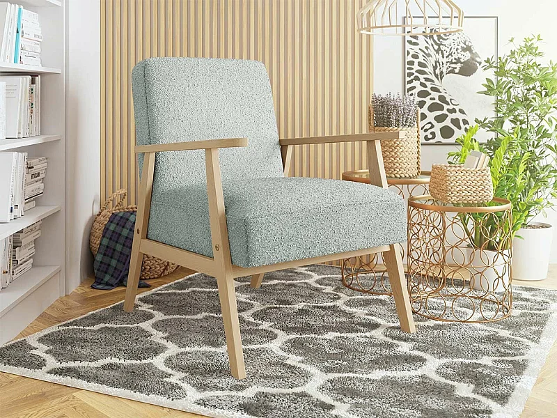 Fauteuil Clovis 100, Gris, 76x59x67cm, Tapisserie, Pieds: Bois