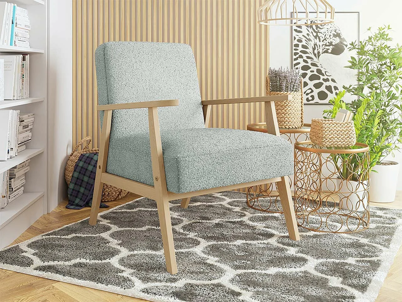 Sillón Clovis 100, Gris, 76x59x67cm, Tapiz, Patas: Madera