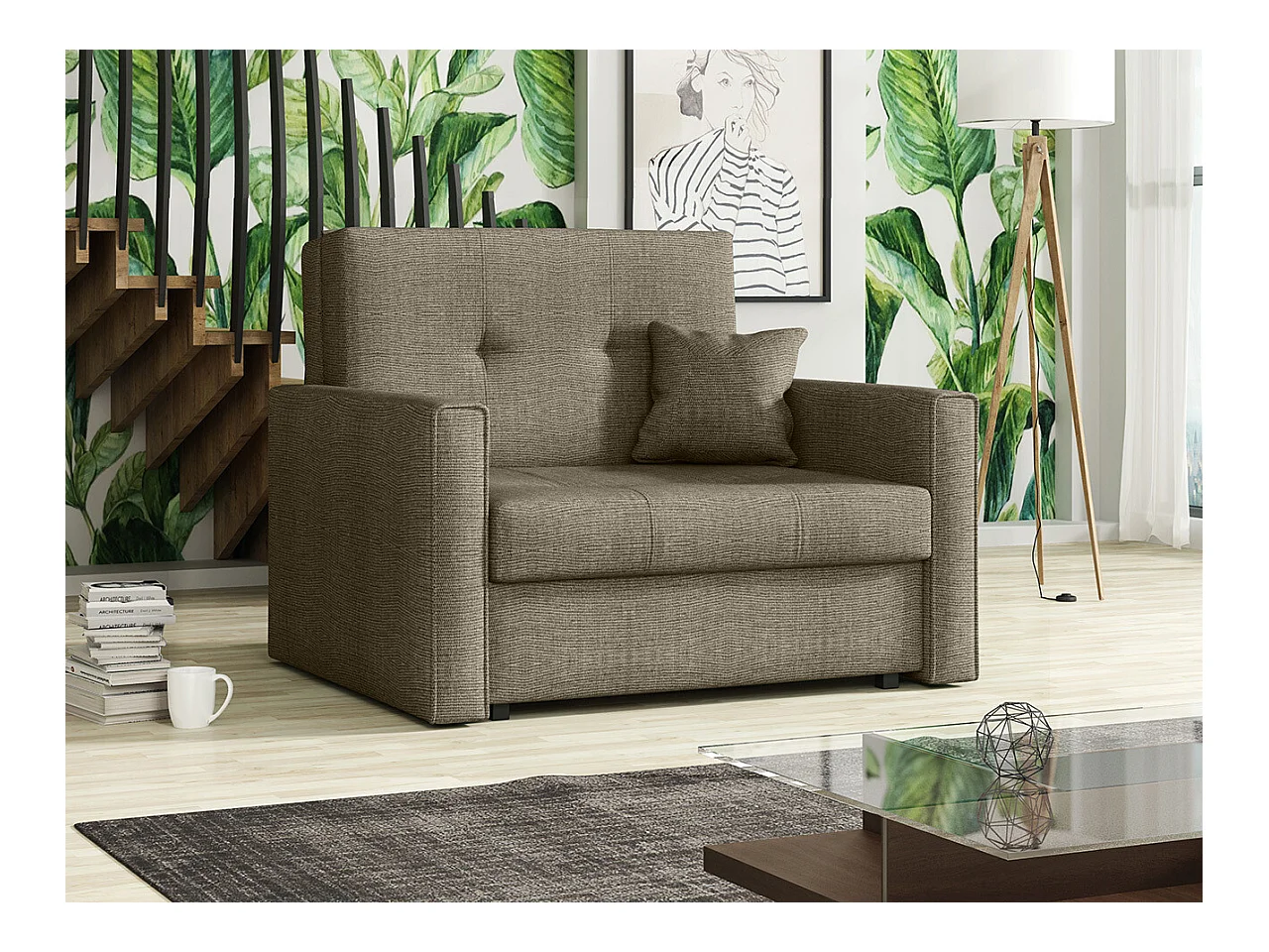 Fauteuil Columbus 104, Brun clair, 85x103x98cm, Tapisserie, Pieds: Métal