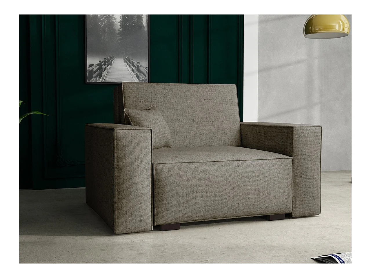 Fauteuil Columbus 195, Brun clair, 85x123x98cm, Tapisserie, Pieds: Bois