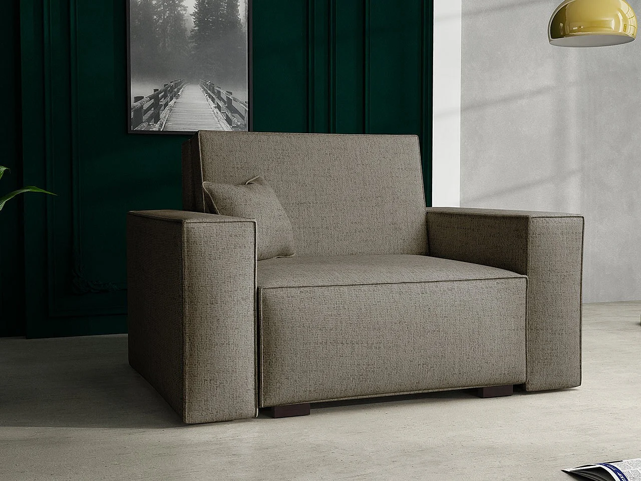 Fauteuil Columbus 195, Brun clair, 85x123x98cm, Tissu, Pieds: Bois