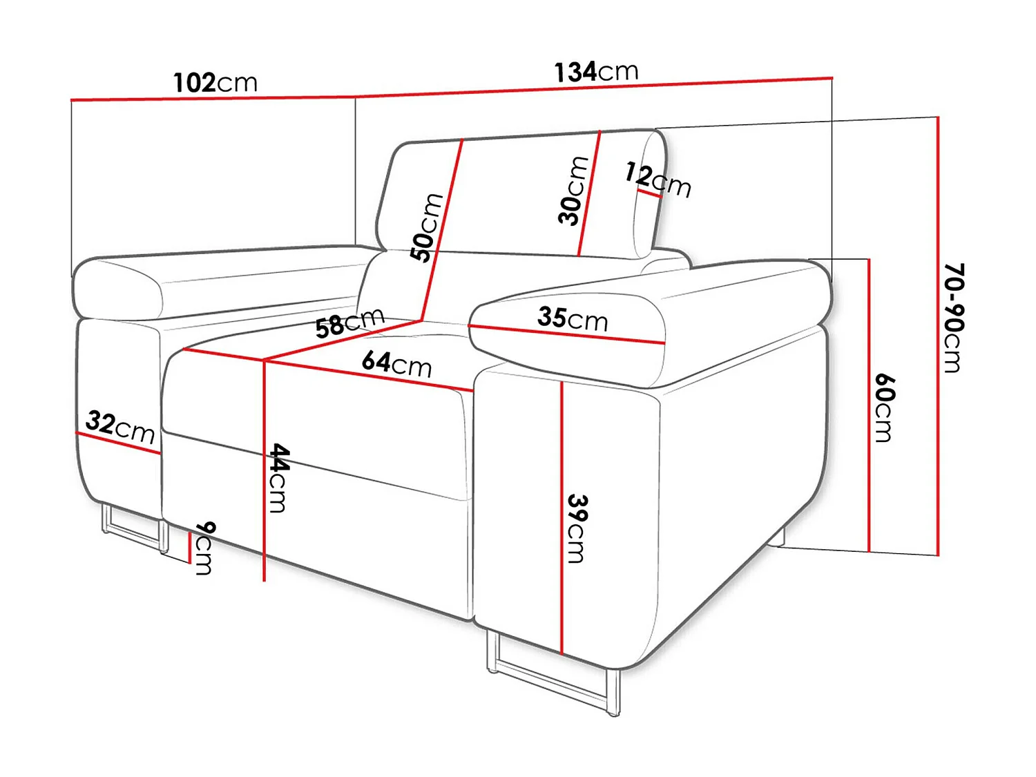 Fauteuil Comfivo Eliferu 106, Brun clair, 70x134x102cm, Tissu, Pieds: Métal