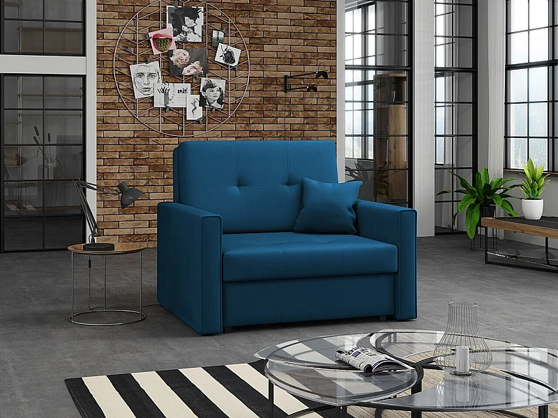 Fauteuil Columbus 104, Bleu, 85x103x98cm, Tissu, Pieds: Métal, Mobilier déjà assemblé