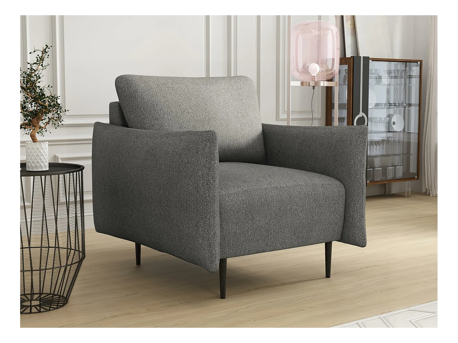 Fauteuil Columbus 225, Gris, 85x90x98cm, Tapisserie, Pieds: Métal