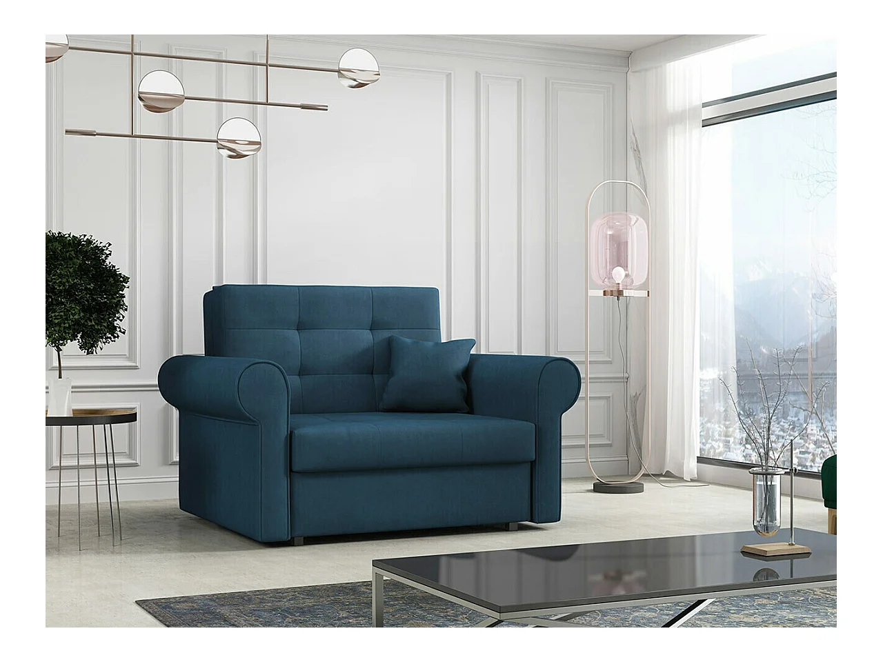 Fauteuil Columbus 127, Bleu, 85x116x98cm, Tapisserie, Pieds: Métal